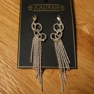 Aaliyah Snake Rhinestone Fringe Crawler Earrings Womens Gold Tone Statement